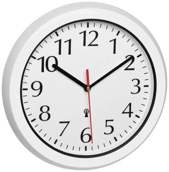 TFA Dostmann 60.3542.02 Funk Wanduhr 30 cm Weiß Badezimmer-/Feuchtraum geeignet, spritzwassergeschützt