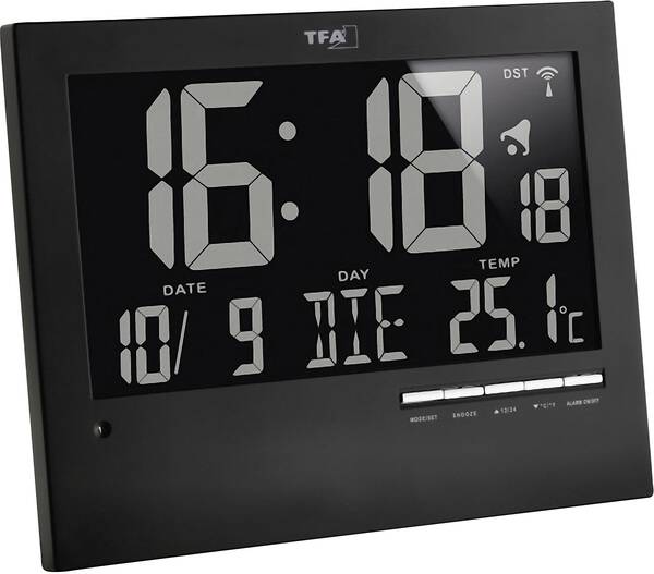 TFA Dostmann 60.4508 Funk Wanduhr 185 mm x 230 mm x 31 mm Schwarz