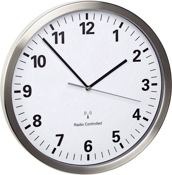 TFA Dostmann 60.3523.02 Funk Wanduhr 30.5 cm x 4.3 cm Edelstahl Schleichendes Uhrwerk (lautlos), Energiesparfunktion