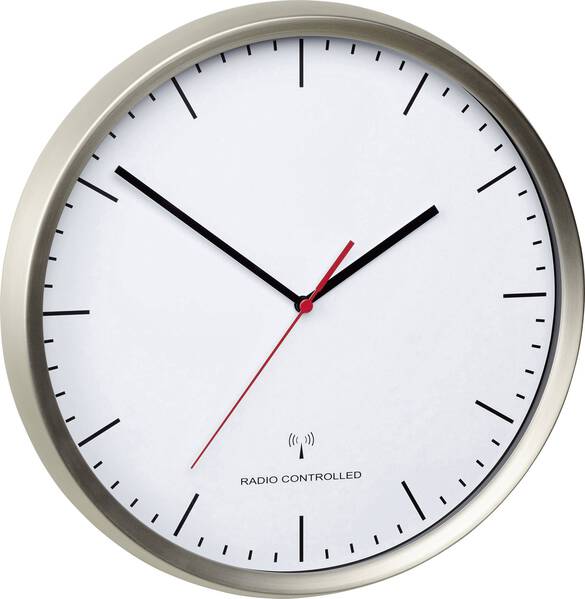 TFA Dostmann 60.3521.02 Funk Wanduhr 30.5 cm x 4.8 cm Edelstahl (gebürstet) Schleichendes Uhrwerk (lautlos)