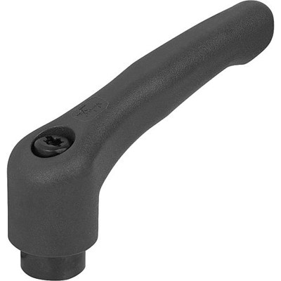 KIPP - KLEMMHEBEL GR.2, M08, HOCHLEISTUNGSTHERMOPLAST SCHWARZGRAU RAL7021, KOMP:STAHL BRÜNIERT