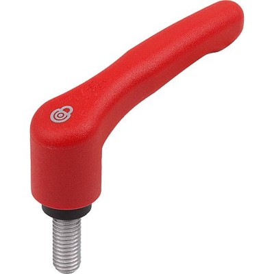 KIPP - KLEMMHEBEL MIT SICHERHEITSFUNKTION GR.2 M06X25, KUNSTSTOFF ROT RAL3020, KOMP:STAHL
