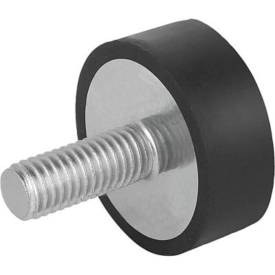 KIPP - GUMMIPUFFER TYP D AUSSENGEWINDE M08X23, D=30, H=40, STAHL, KOMP:ELAST. NATURKAUTSCHUK SHORE 55A SCHWARZ